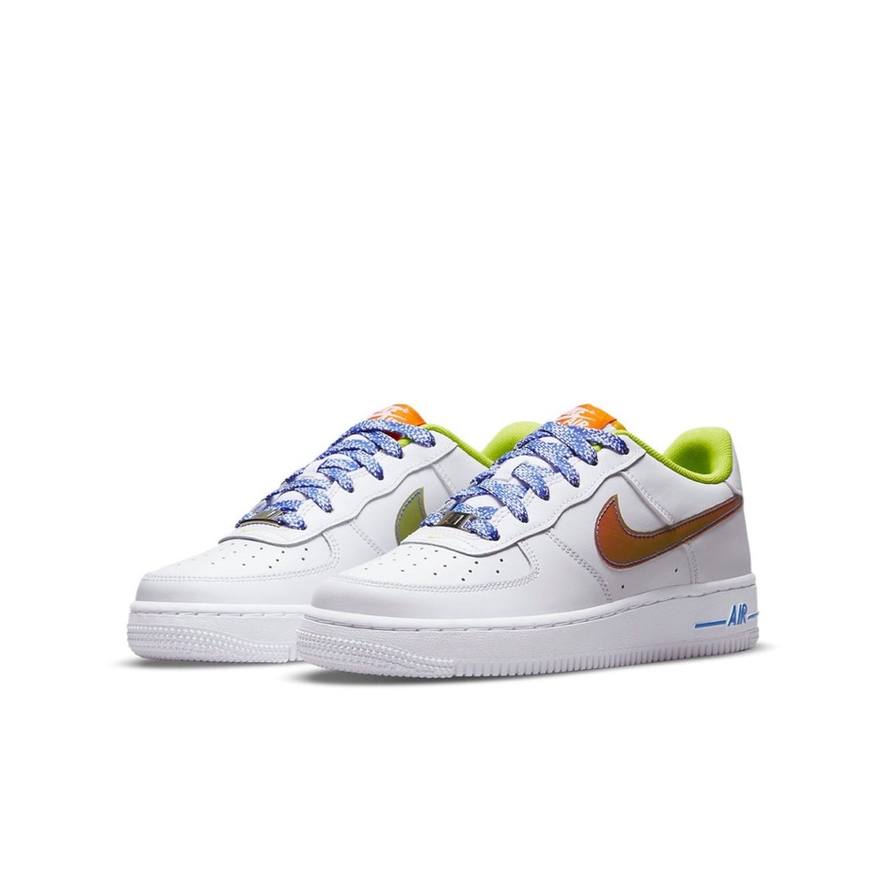 NWOB Nike Air Force 1 LV8 Low with a multi-color iridescent swoosh